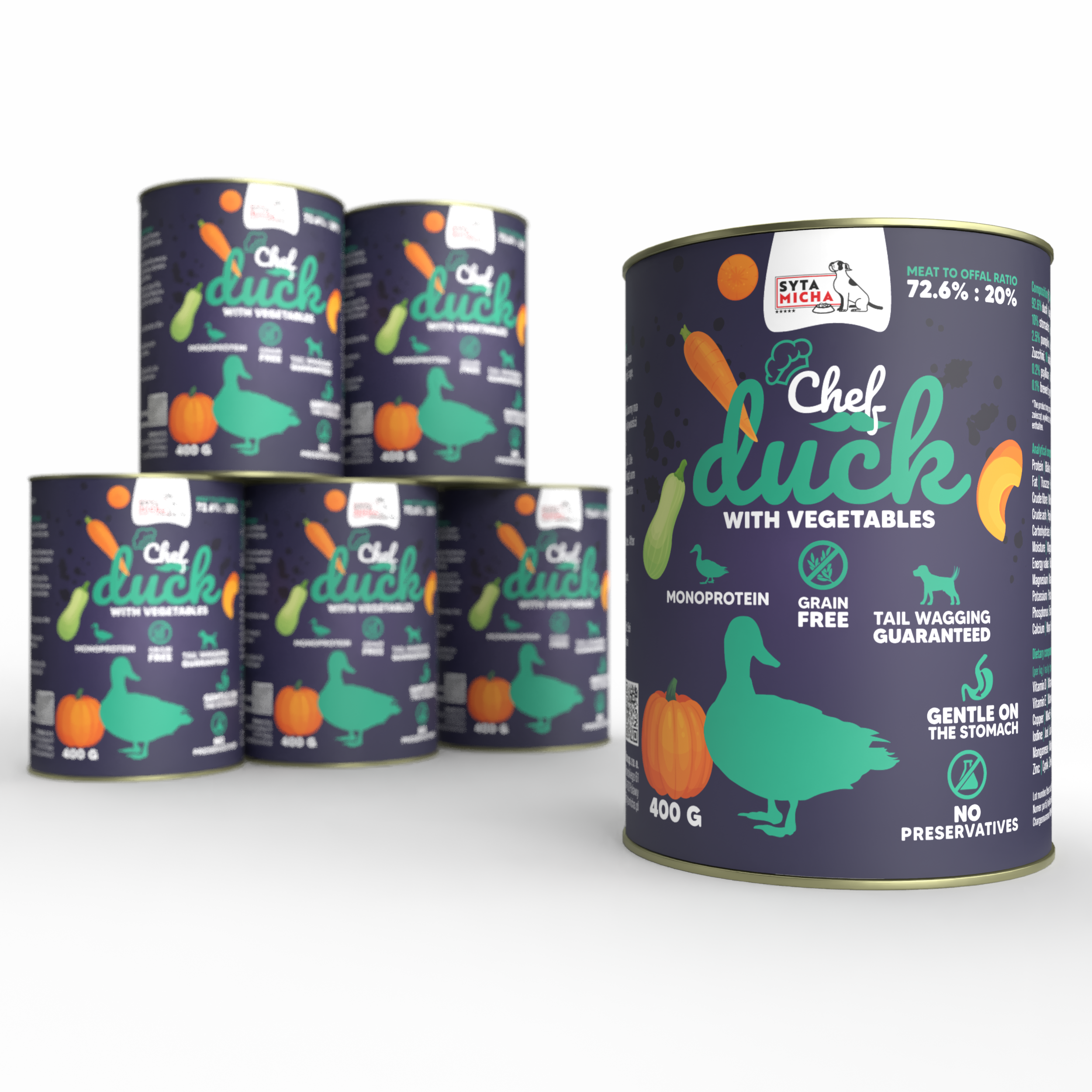 Mokra karma per cani Kaczka con verdure 400g x6