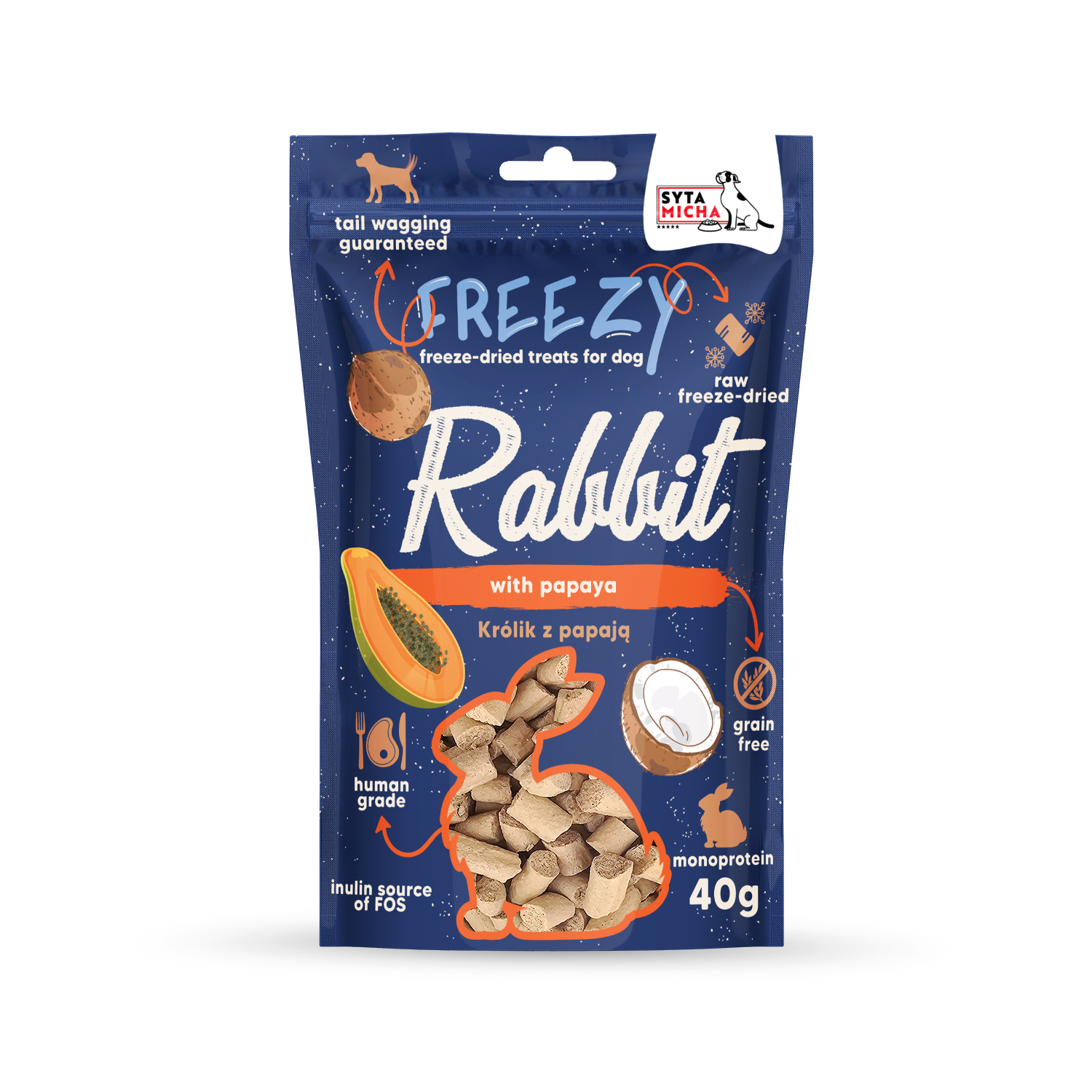 Snack liofilizzati per cani con coniglio e papaya FREEZY 40g
