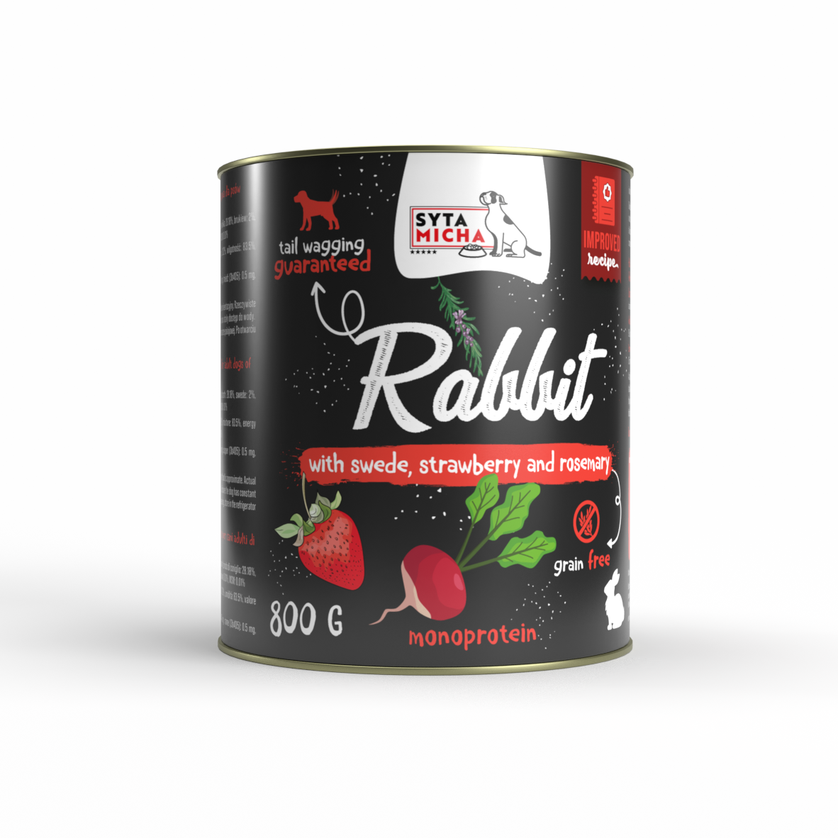Karma mokra per cane con coniglio, rapa, fragola e rosmarino 800g
