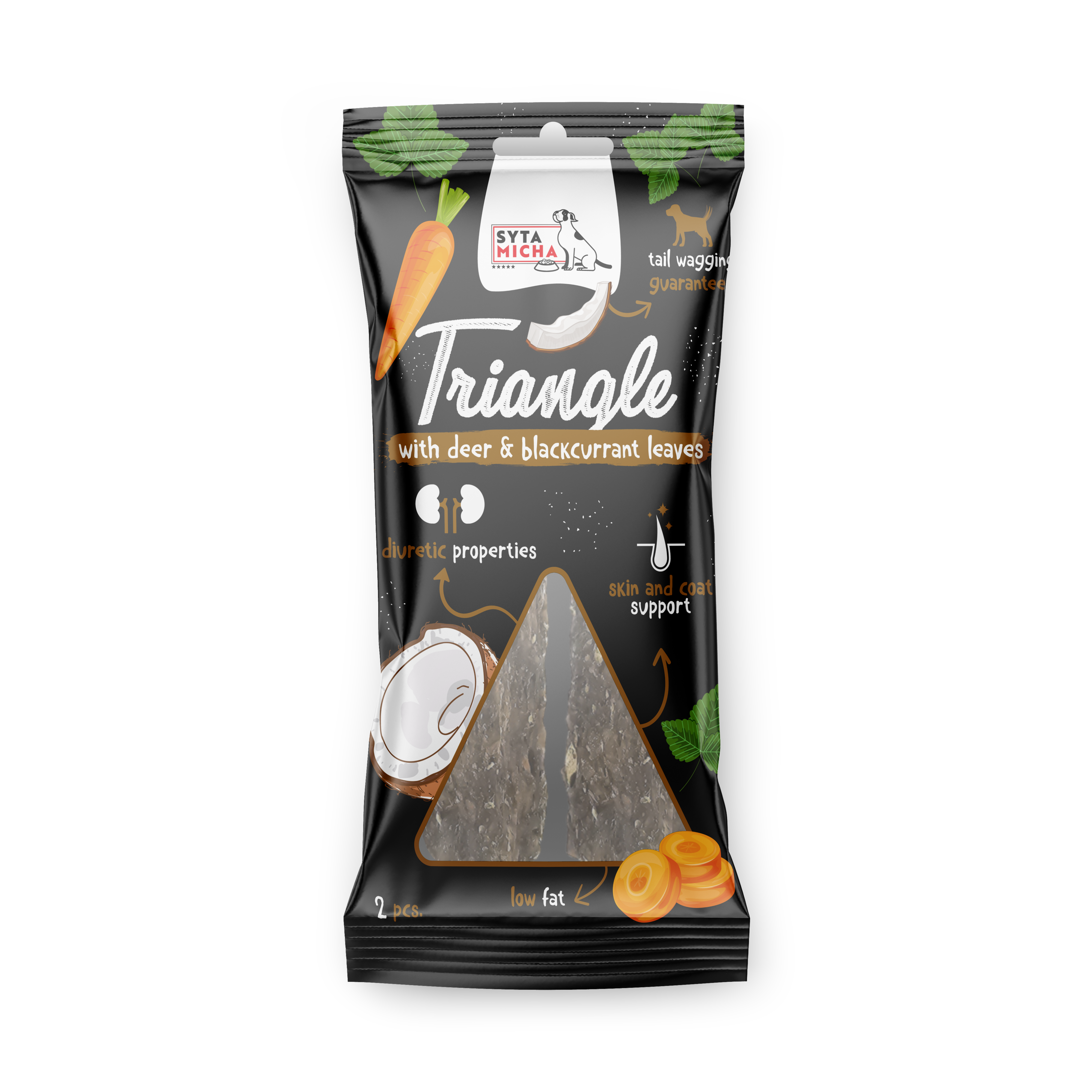 Triangolo da masticare per cani - cervo con cocco e foglie di ribes nero 2 pz.