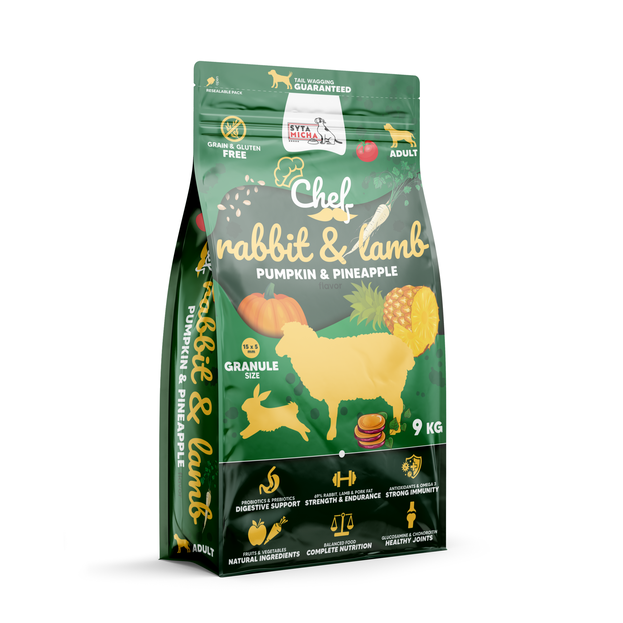 Cibo secco per cani Coniglio e agnello, zucca e ananas 9kg