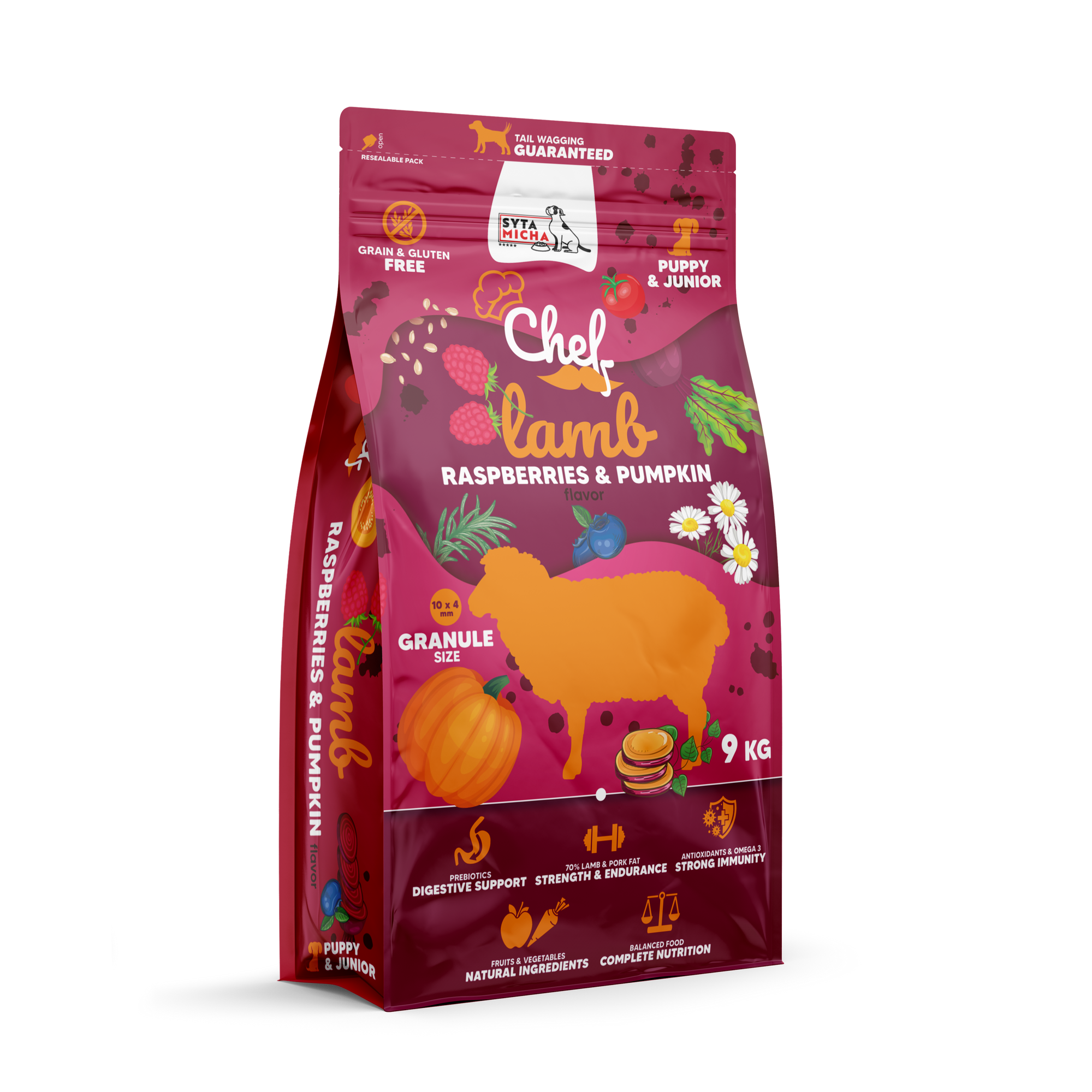 Cibo secco per cuccioli Agnello, lampone e zucca 9kg