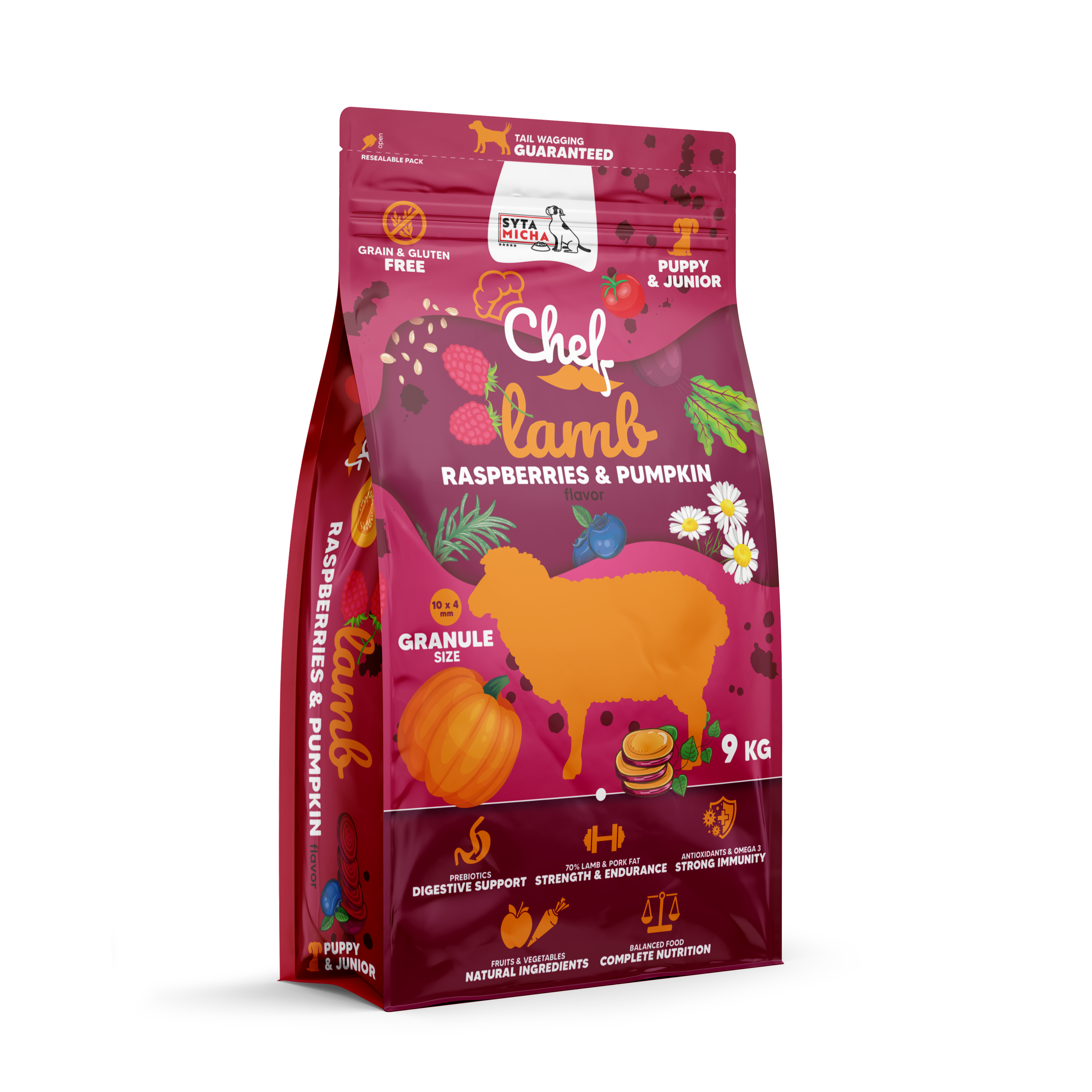 Cibo secco per cuccioli Agnello, lampone e zucca 9kg