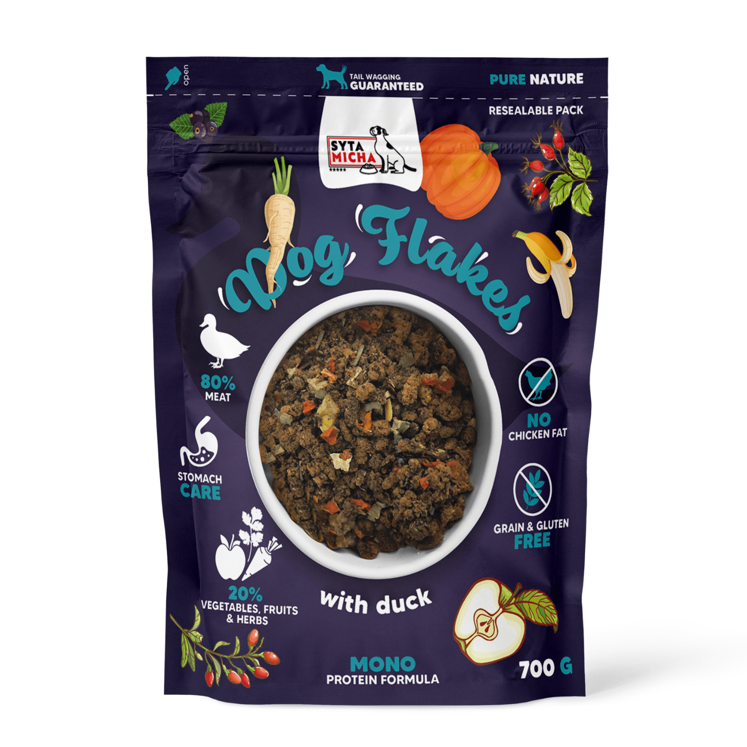 Syta Micha Dog flakes suszona karma dla psa Kaczka 700g