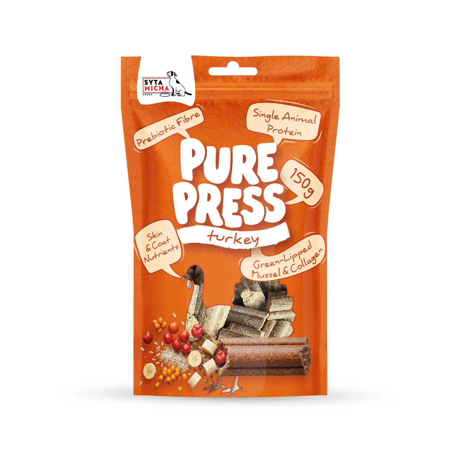 Smaczki tłoczone na zimno dla psa Pure Press Turkey 150 g