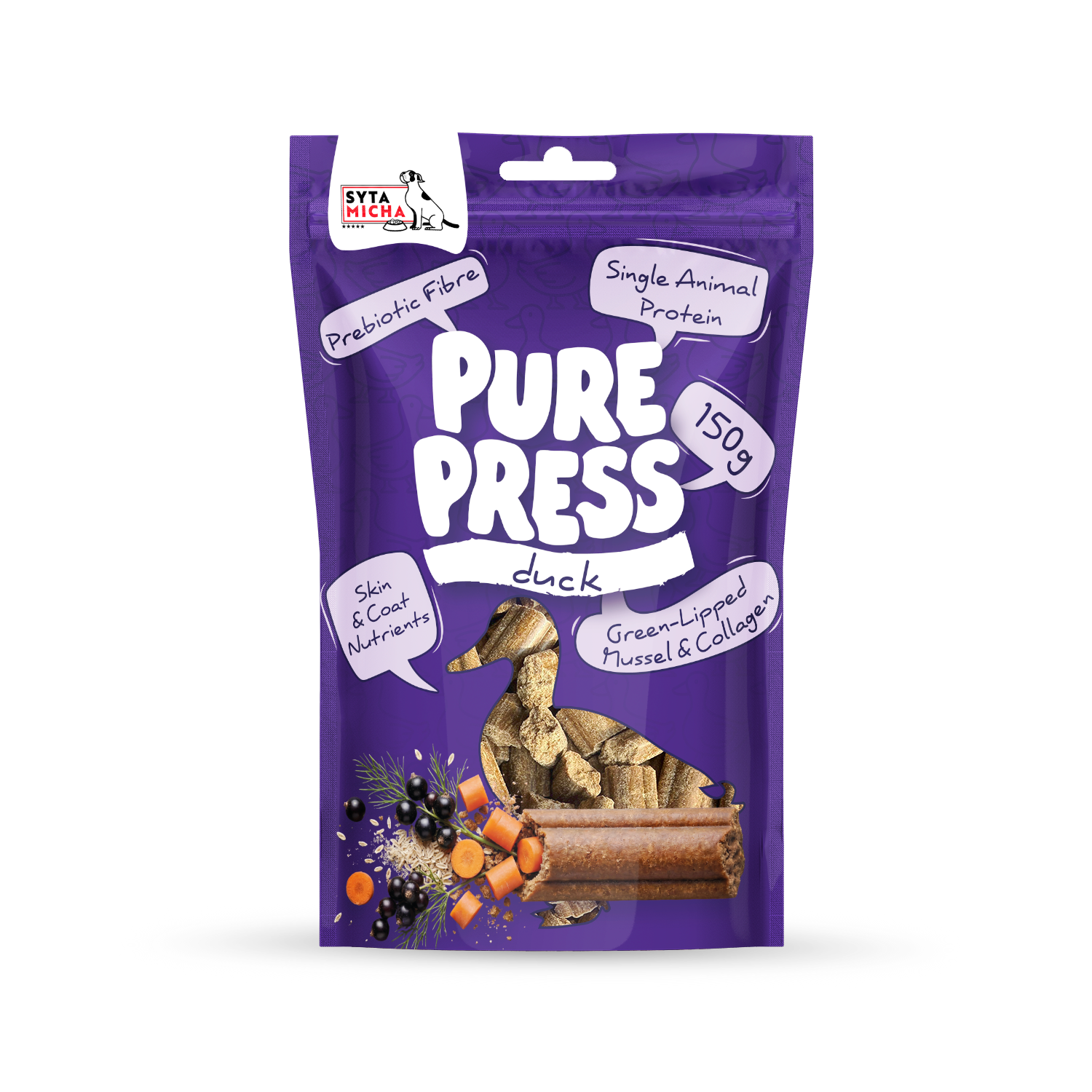 Smaczki tłoczone na zimno dla psa Pure Press Duck 150 g