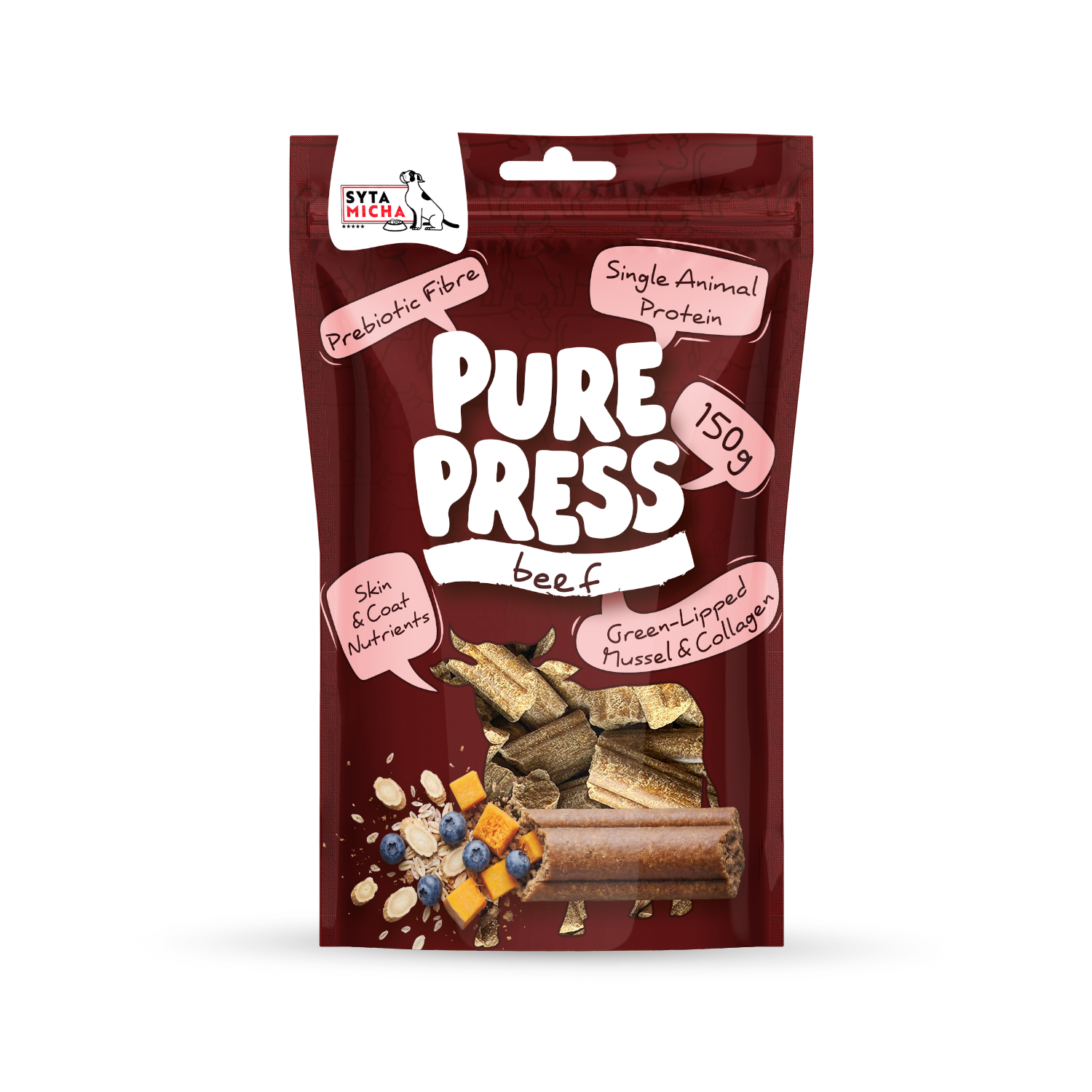 Smaczki tłoczone na zimno dla psa Pure Press Beef 150 g