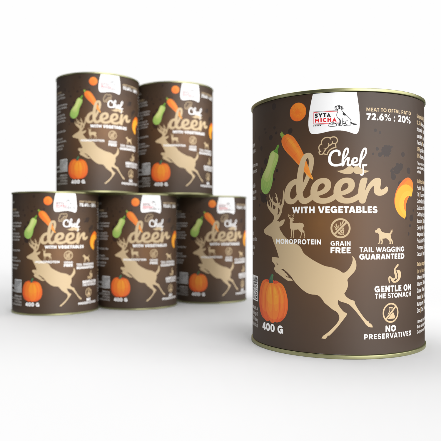 Cibo umido per cani Jeleń con verdure 400g x6
