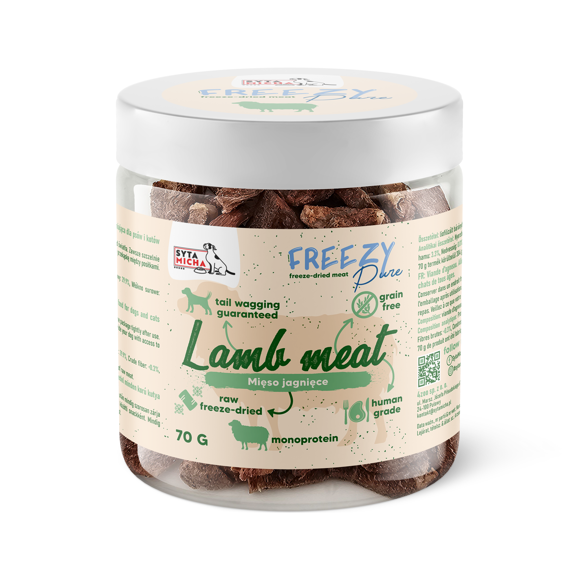 100% liofilizowane mięso jagnięce dla psa 70g FREEZY Pure