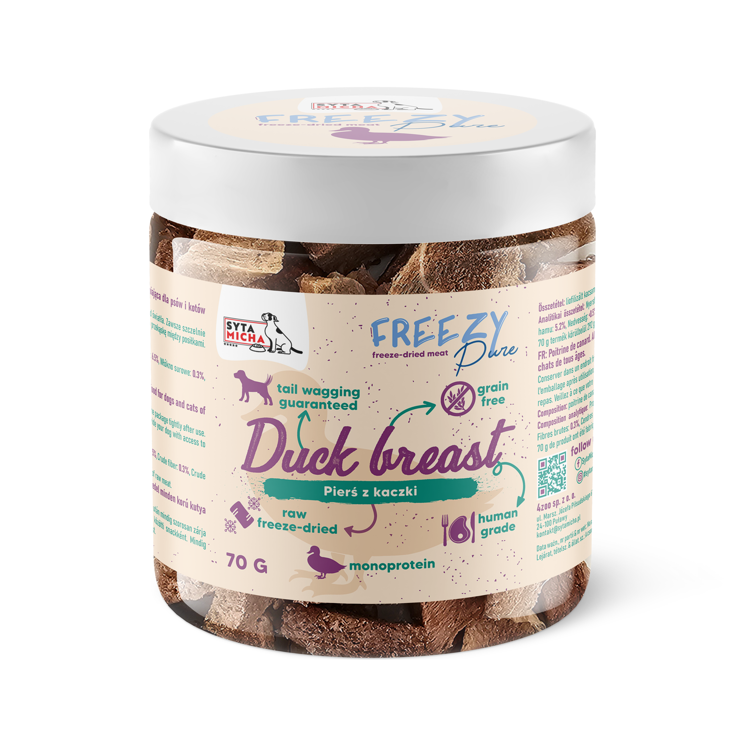 100% liofilizowane mięso kaczki dla psa 70g FREEZY Pure