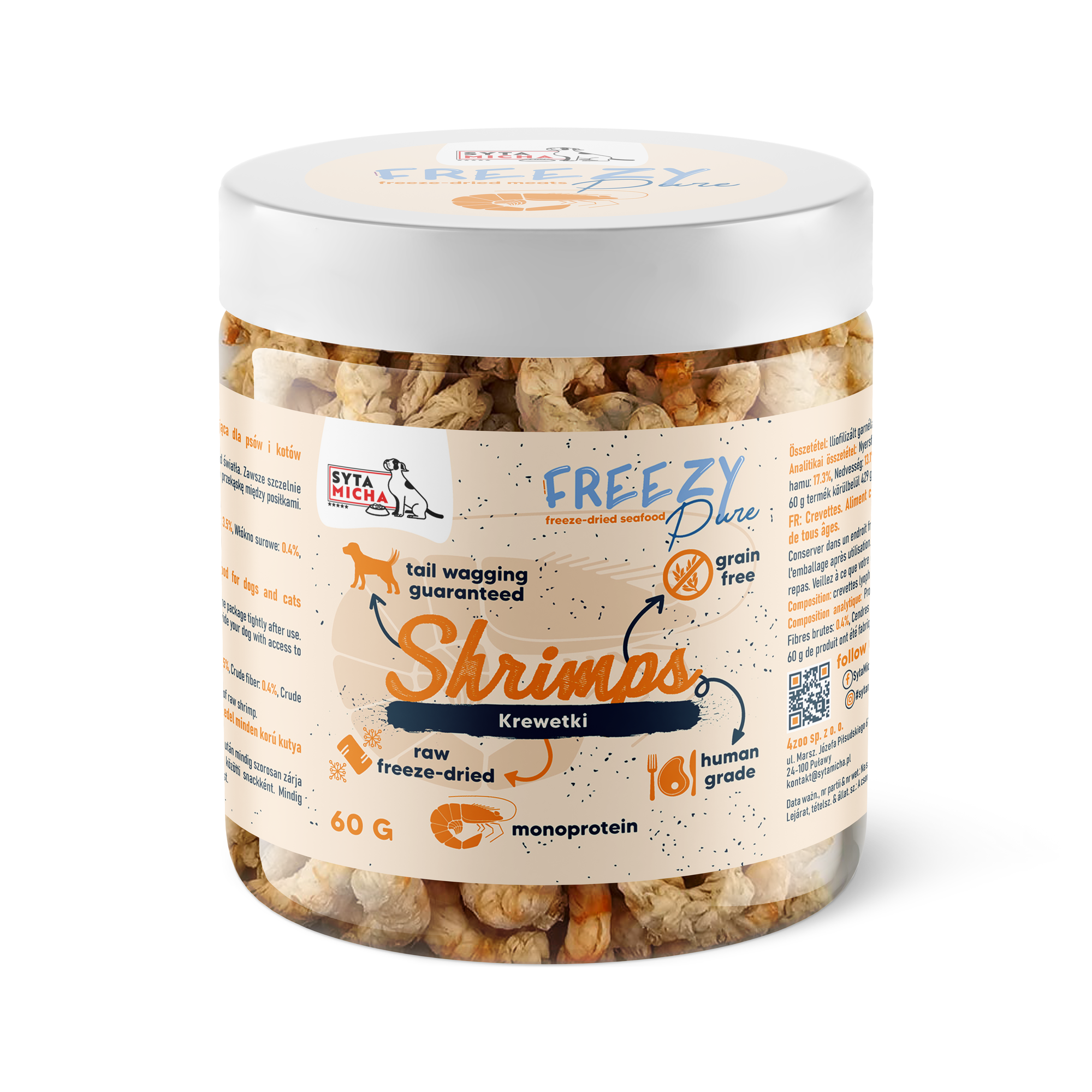 100% gamberetti liofilizzati per cani 60g FREEZY Pure