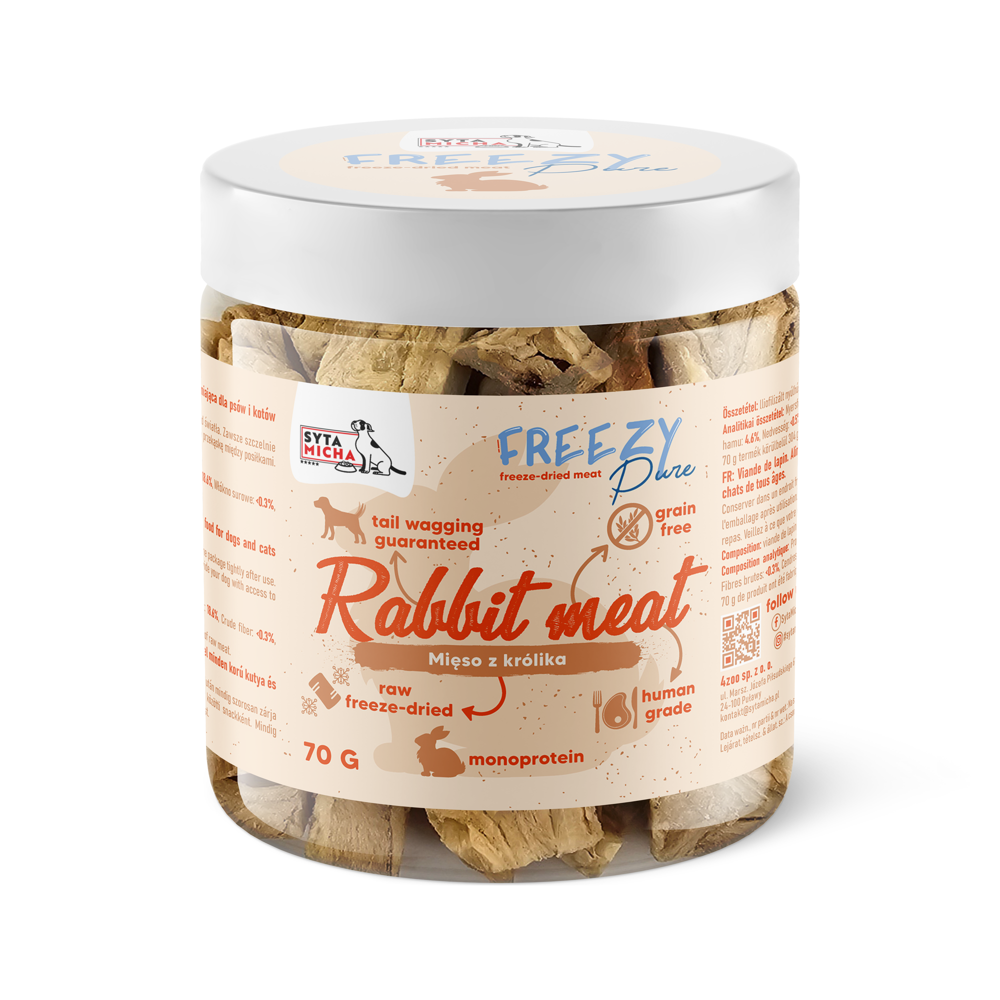 100% carne di coniglio liofilizzata per cani 70g FREEZY Pure