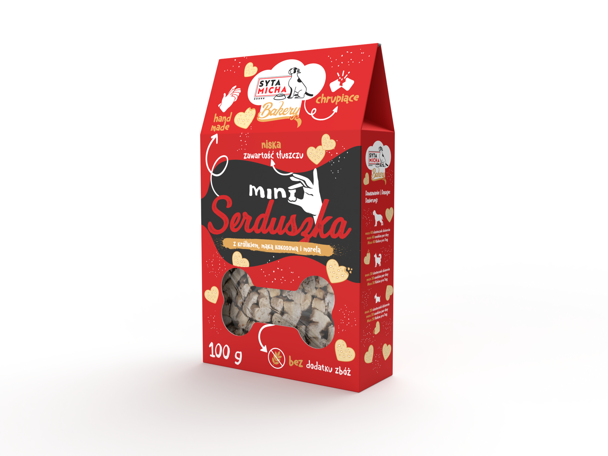 Ciasta dla psa Mini serduszka z królikiem, mąką kokosową i morelą 100g