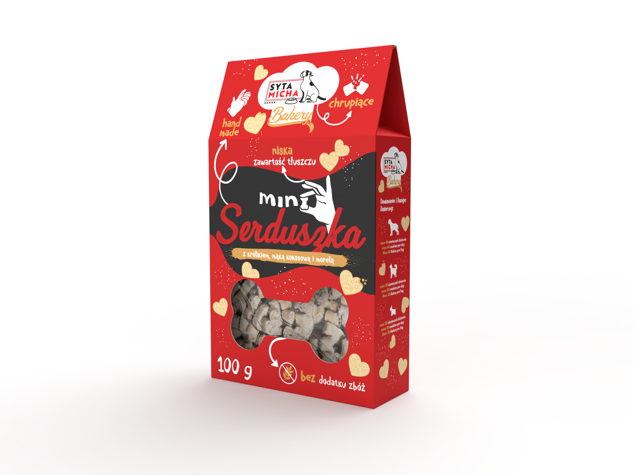 Ciasta dla psa Mini serduszka z królikiem, mąką kokosową i morelą 100g