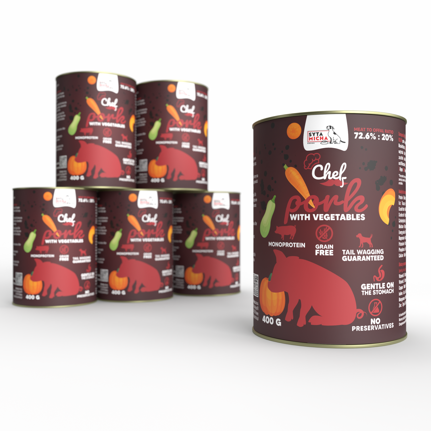 Cibo umido per cani Maiale con verdure 400g x6