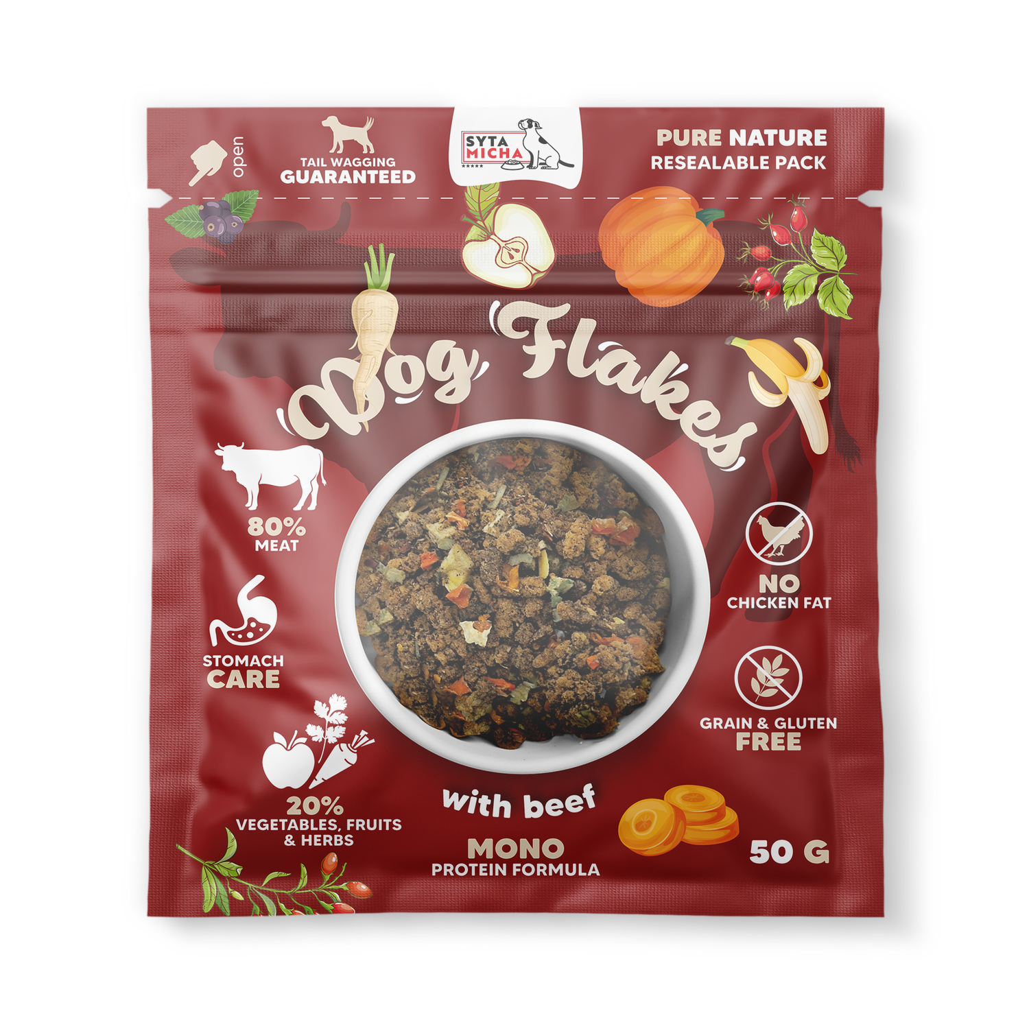 Syta Micha Dog flakes suszona karma dla psa Wołowina 50g