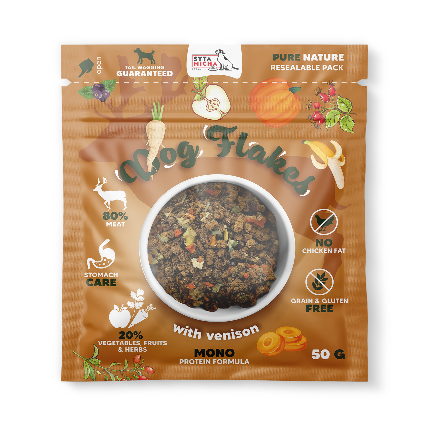 Syta Micha Dog flakes suszona karma dla psa Dziczyzna 50g