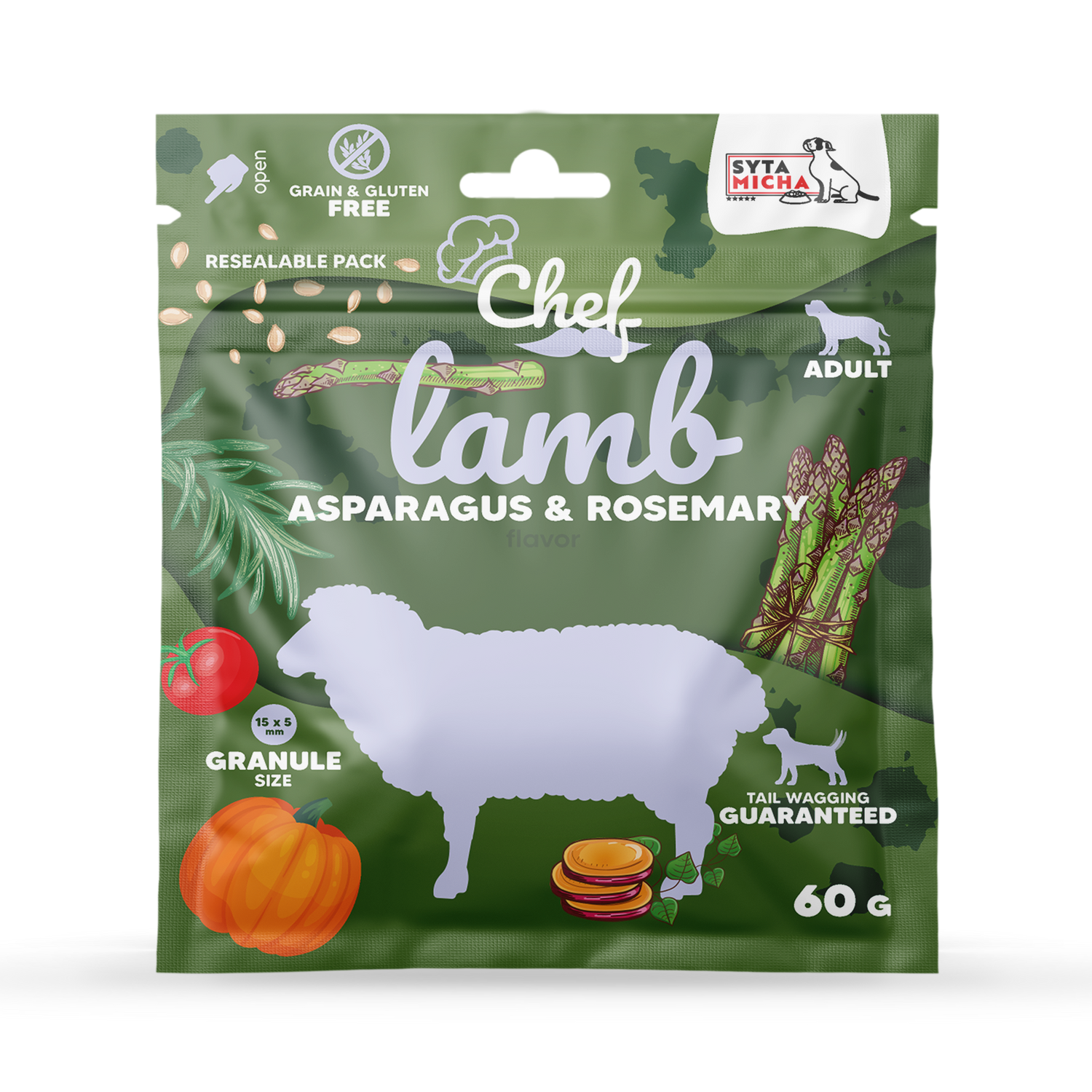 PRÓBKA Crocchette per cani Agnello, asparagi e rosmarino 60g