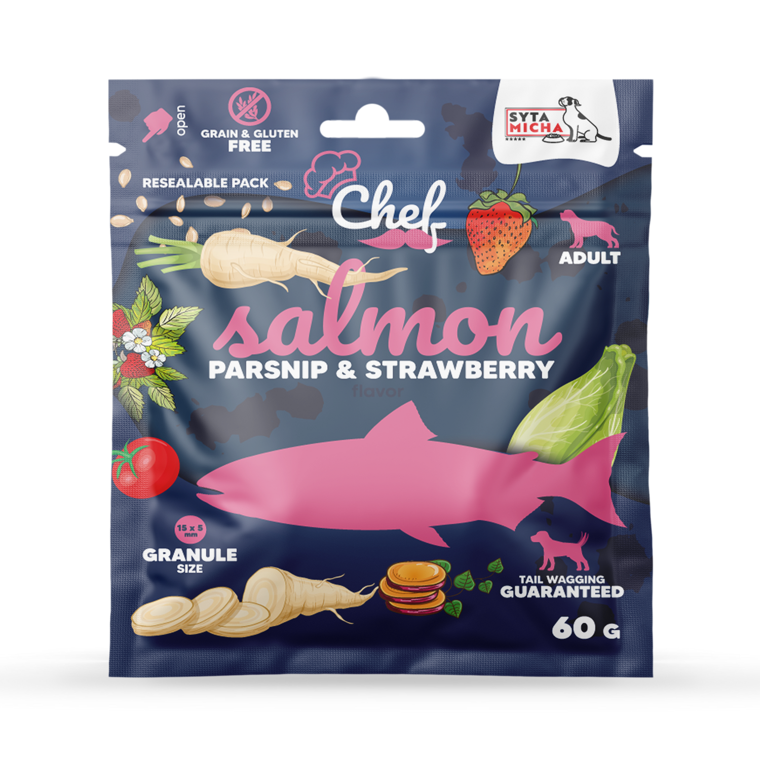 PRÓBKA Crocchette per cani Salmone, pastinaca e fragola 60g