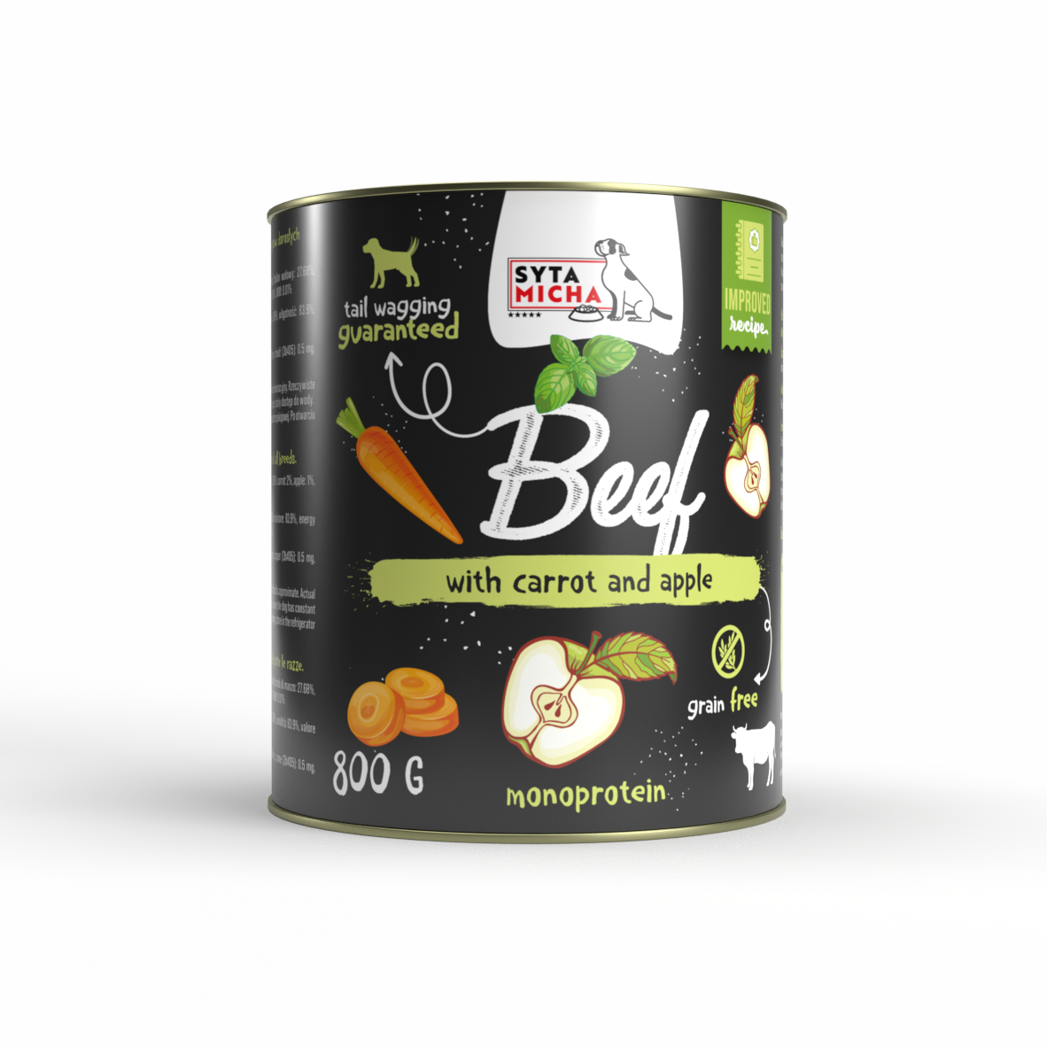 Karma mokra per cani manzo con carote, mele e basilico 800g
