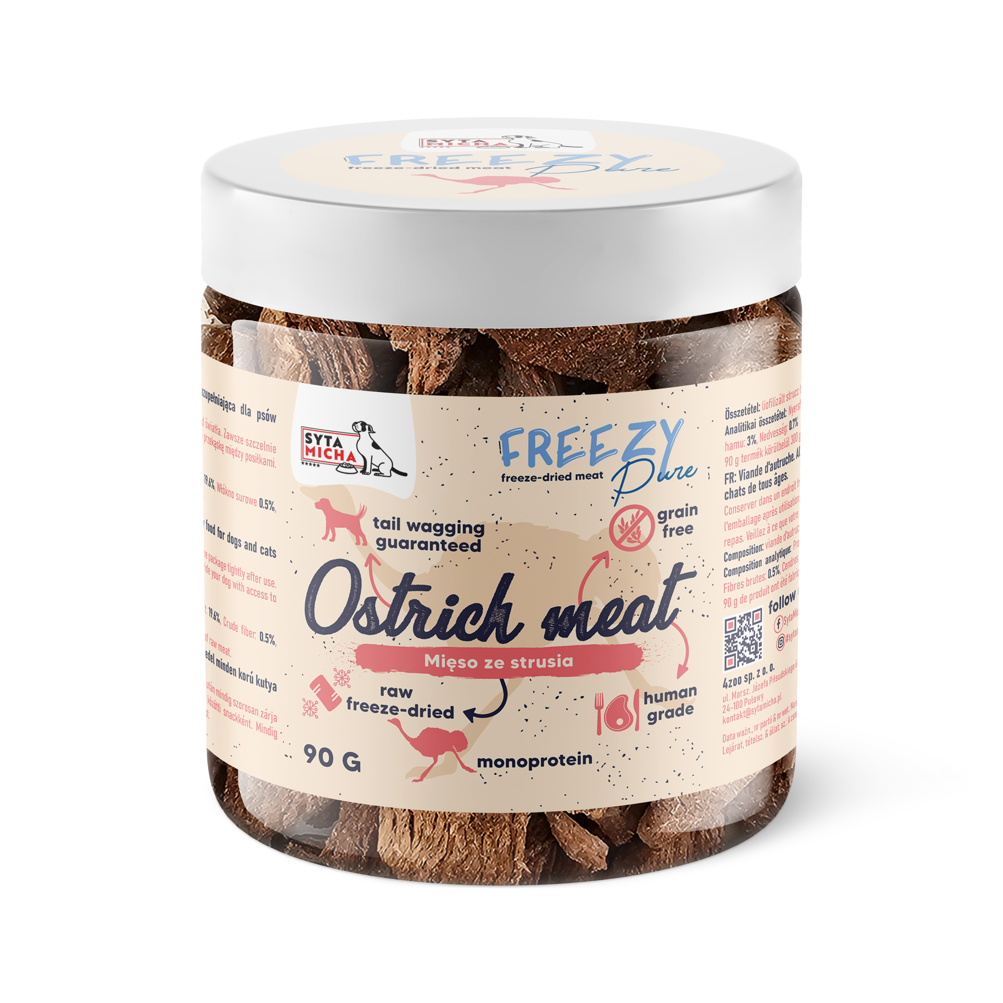 100% carne di struzzo liofilizzata per cani 90g FREEZY Pure