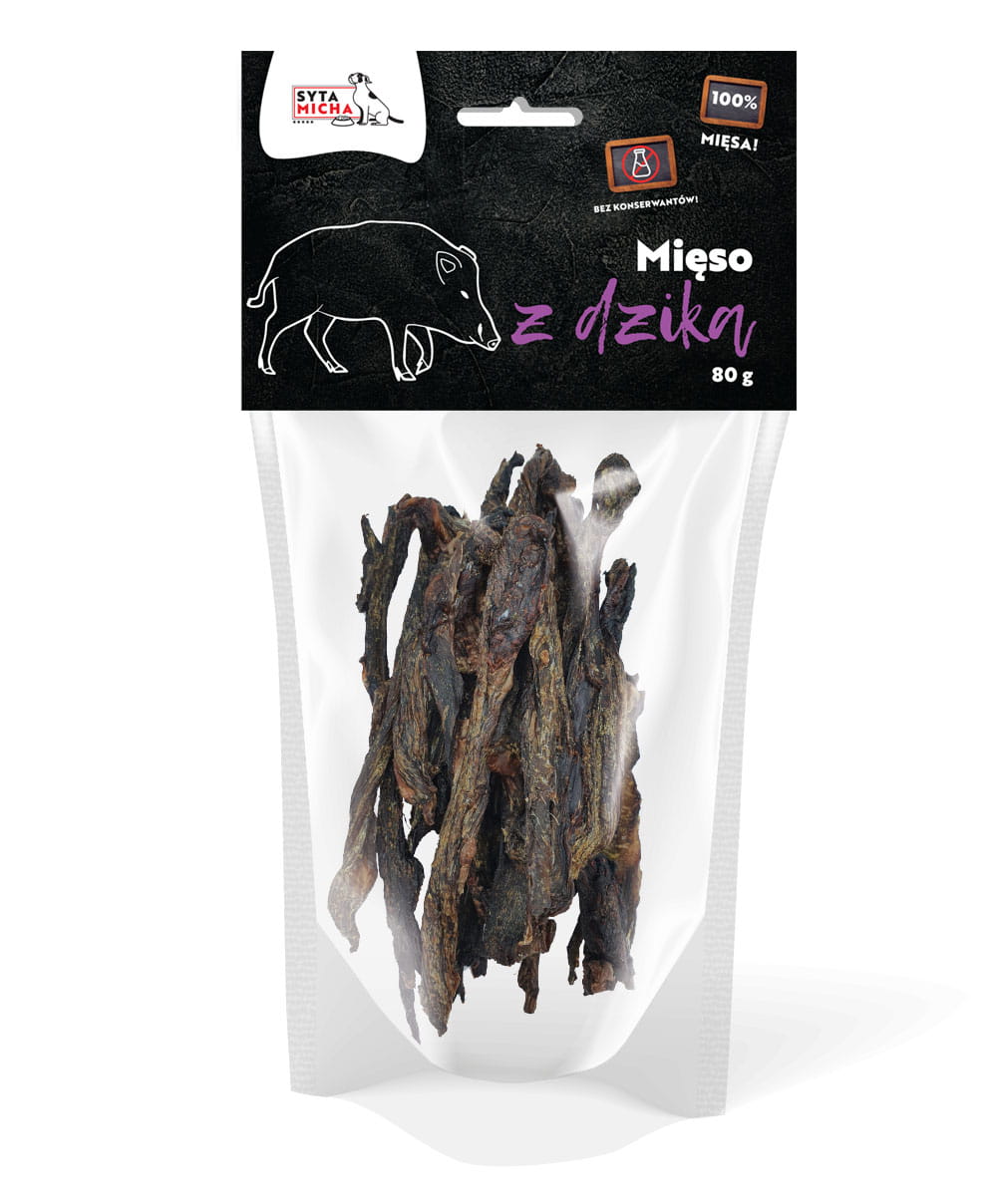 Suszone mięso z dzika dla psa 80g