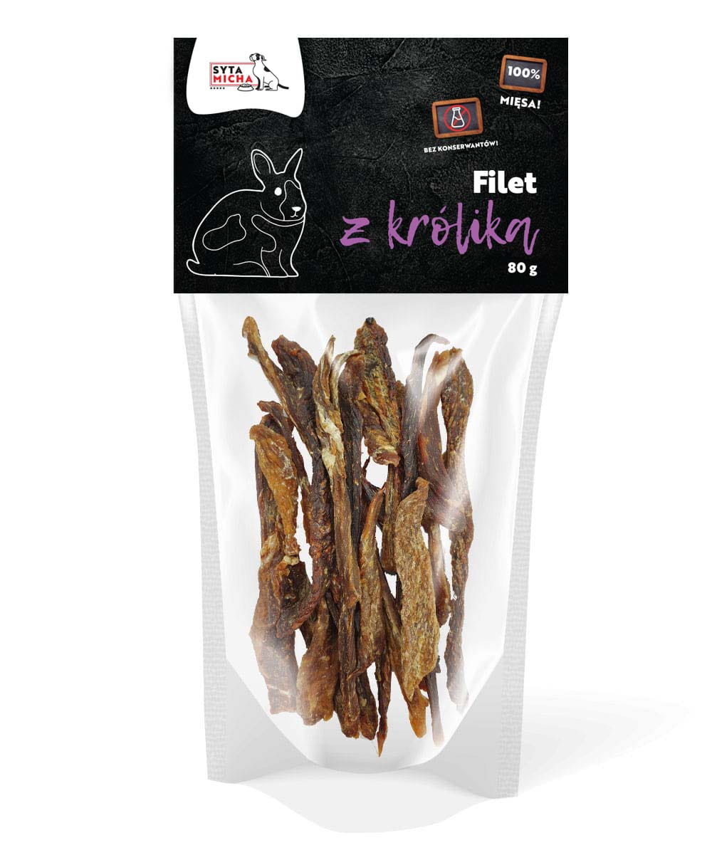 Suszone filety z królika dla psa 80g