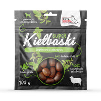 Super kiełbaski per cani con agnello e ortica 100g