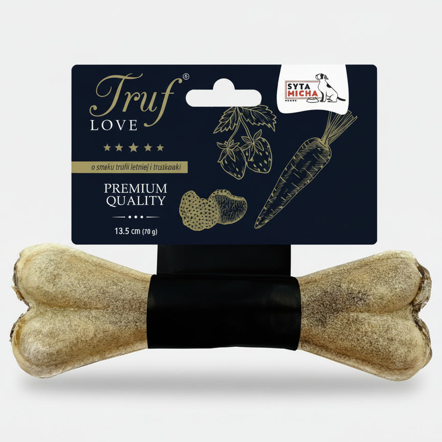 Kość do żucia dla psa TrufLOVE o smaku trufli letniej i truskawki 13.5cm