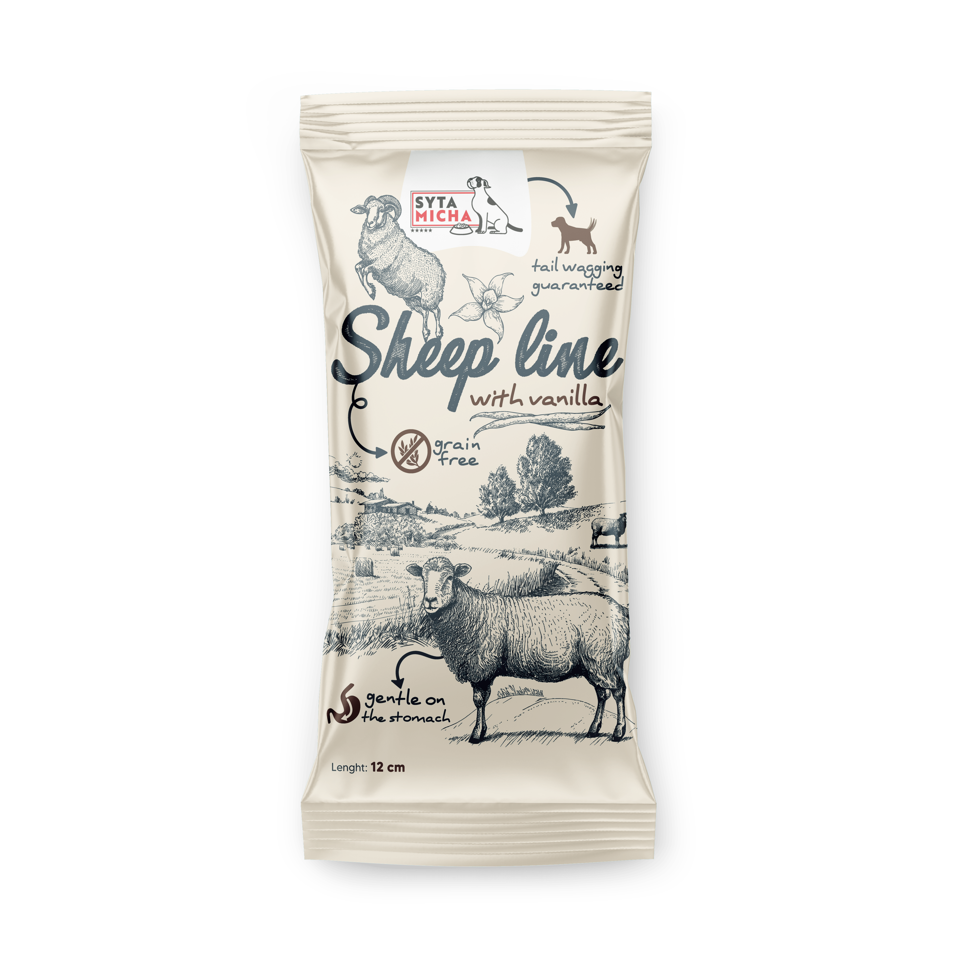 Syta Micha Sheep Line Osso da masticare per cuccioli Pecora alla vaniglia 12cm