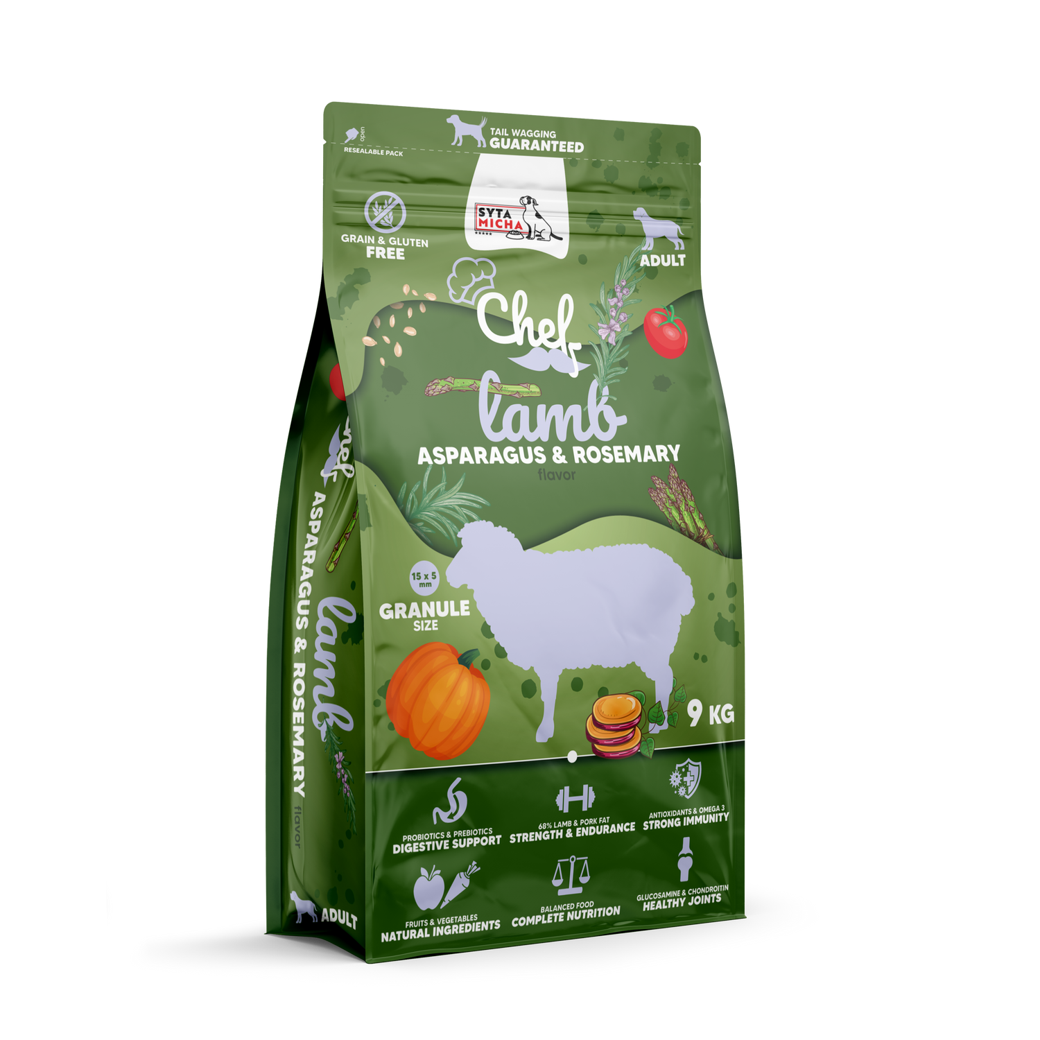 Cibo secco per cani Agnello, asparagi e rosmarino 9kg