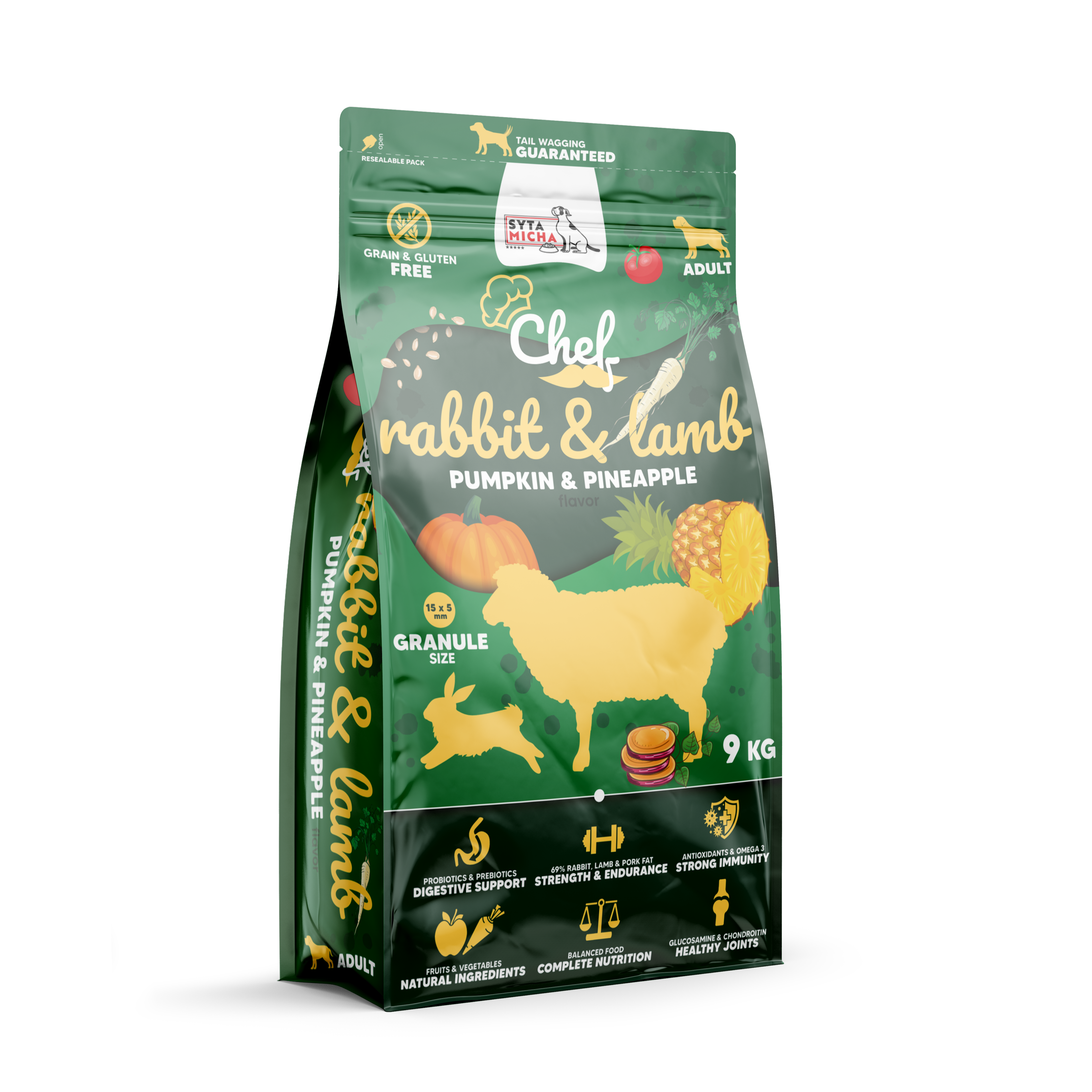 Cibo secco per cani Coniglio e agnello, zucca e ananas 9kg