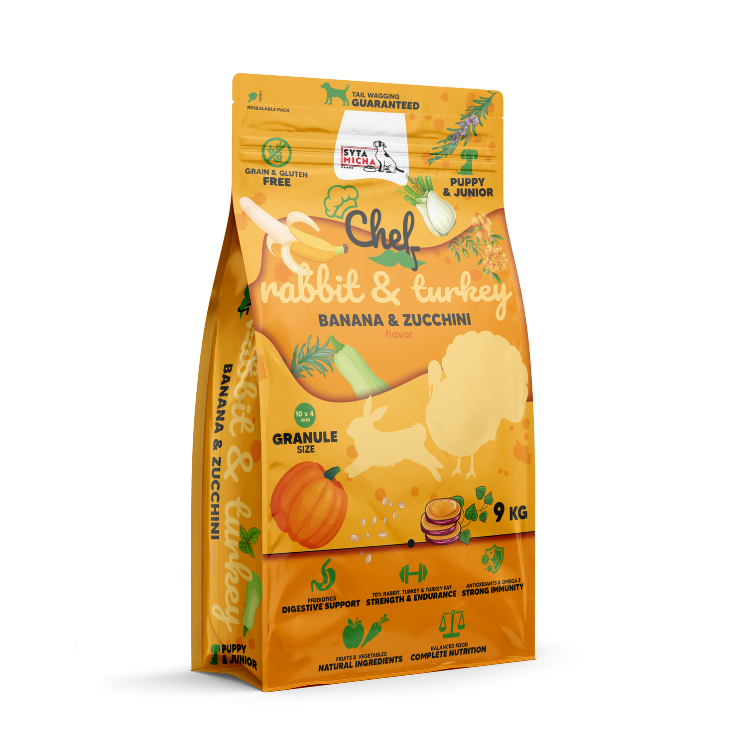 Cibo secco per cuccioli Coniglio e tacchino, banana e zucchina 9kg